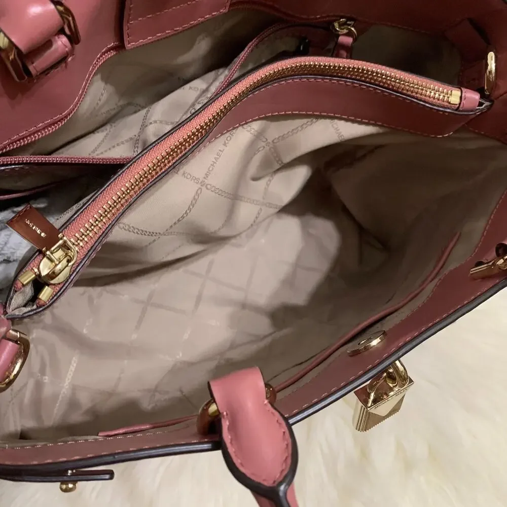 MICHAEL KORS Soft Pink Large Leather GRAMERCY Padlock Satchel